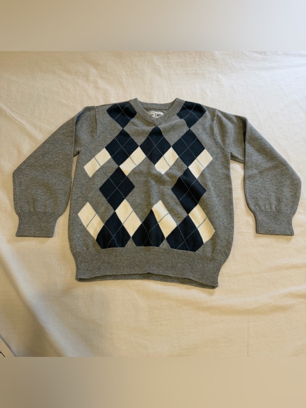 Boys Classic Gray Argyle Crewneck Sweater - Size XS/4